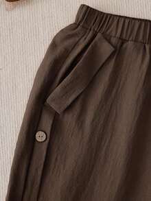 Pantalones casuales de mujer con decoración de botones y bolsillos en diagonal - Café integral - Ver 4