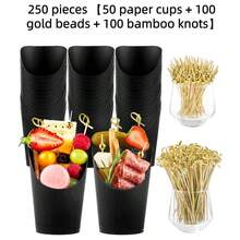 250pcs/50pcs Set - Appetizer Cups With Skewers, 14oz Paper Snack Cups With Cocktail Picks. Kraft Paper Fry Cups, Disposable Popcorn Cones/Ice Cream Cones, Party Favor Boards (50 Cups + 200 Skewers) - Multicolor - View 18