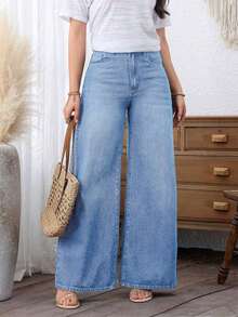 Jeans anchos casuales y versátiles para uso diario y viajes, sueltos y transpirables para mujeres - Lavado ligero - Ver 1