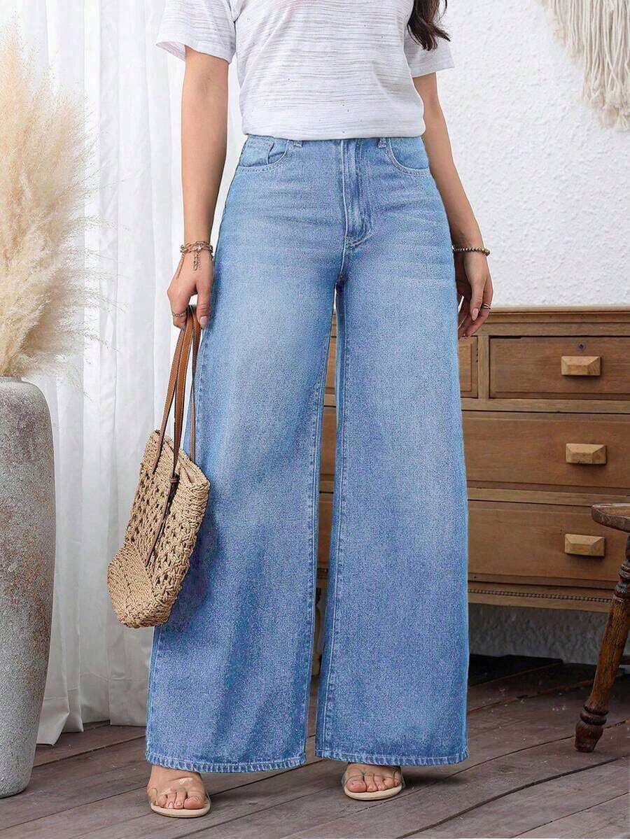 Jeans anchos casuales y versátiles para uso diario y viajes, sueltos y transpirables para mujeres - Lavado ligero - Ver 1