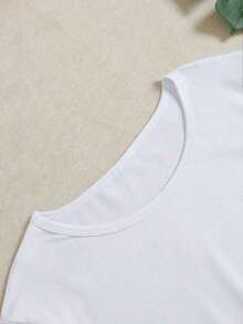 Women's Short-Sleeved Crew Neck T-Shirt With A Print, Made From Pure Cotton. The Classic, Minimalist Crew Neck Is Versatile And Flattering For All Body Types. Perfect For Dates, Commuting, And Casual Outings. - White - View 2