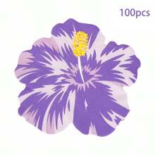 10个/20个/50个紫色芙蓉花纸盘（散装）和棕榈叶夏威夷风格芙蓉花一次性纸盘，热带树叶餐巾纸，夏季夏威夷派对用品装饰 - 紫色 - 查看 9