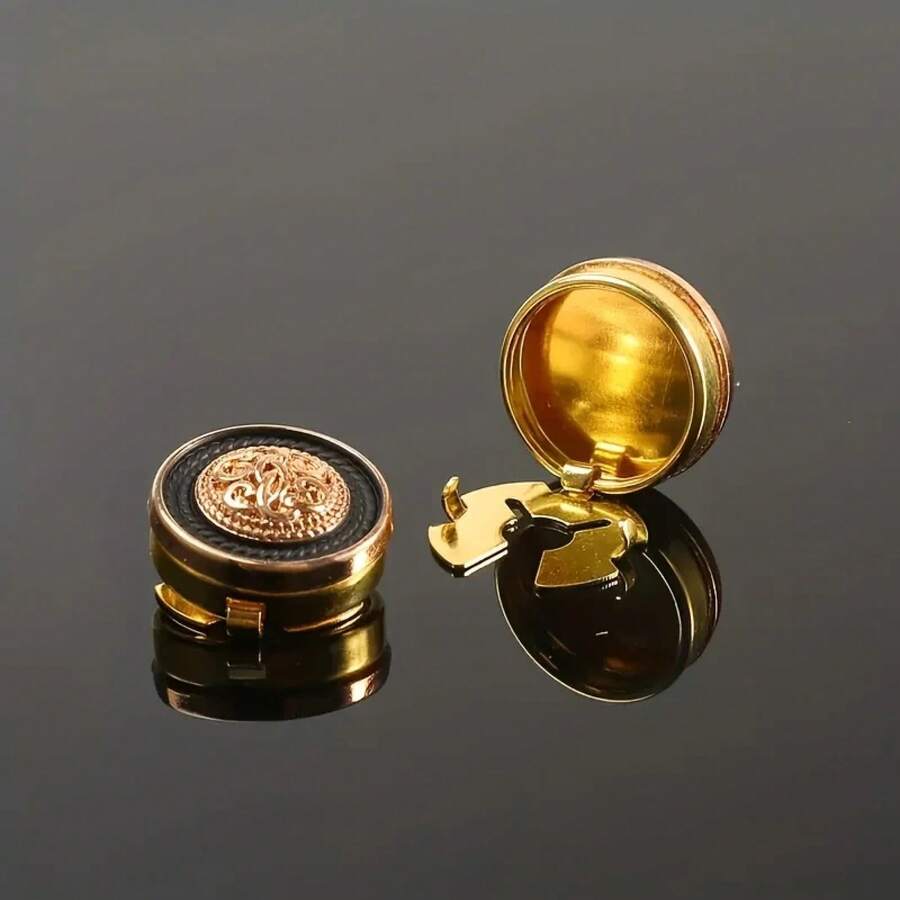 2Pcs Retro Metal Cufflinks, Shirt Button Covers, Fashion Suit Decor & Christmas Holiday Gifts - White - View 1