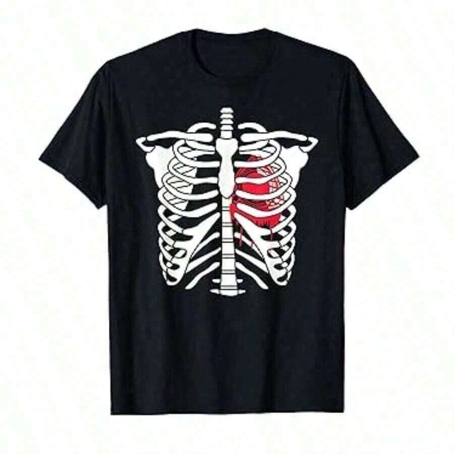 Graphic Tees| T-Shirts| Graphic Tee, Affordable Clothing, Black Graphic Tee, Most Popular SKELETON| Ribcage Anatomy T-Shirt For Halloween Costume - 白色 - 查看 1
