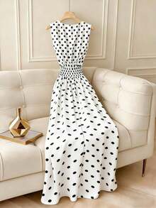 Vestido de lunares negros y blancos para mujer, primavera/verano - Blanco y Negro 2 - Ver 2
