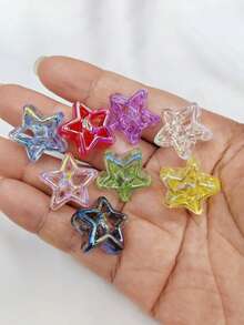 10pcs Random Color UV Coated Translucent Large Hole Moon & Star Beads, DIY Jewelry Making, Keychain Pendant Accessories - Multicolor - View 2
