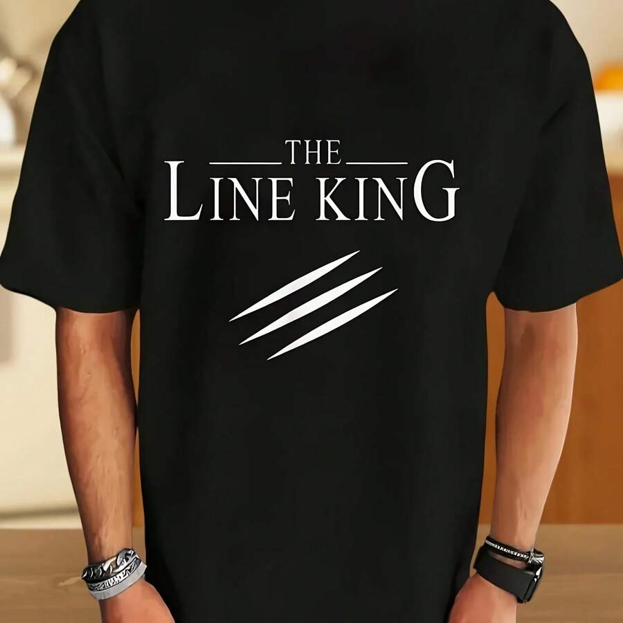 Camiseta Gráfica LINE KING para Hombre con Cuello Redondo y Estampado Blanco Intenso, Ideal para Correr, Camisetas de Verano para Hombre - forma - Ver 1
