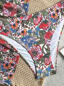Conjunto de 3 piezas de traje de baño de bikini de unicolor y estilo sexy de halter para mujeres, conjunto de traje de baño, para vacaciones de verano en la playa - Multicolor 4 - Ver 6