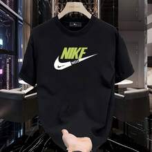 Men's Heavyweight Pure Cotton Short Sleeve T-Shirt, Summer 2025 Fashion, Printed, Loose Fit, Versatile, Men's Clothing. AWBS - 1 - 查看 3