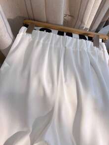 Pantalones informales de pierna ancha y larga de unicolor para mujer - Blanco - Ver 4