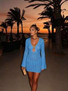Vestido de manga larga de punto para mujer, estilo de vacaciones en la playa - orquídea clara - Ver 8
