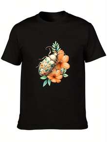 Camiseta manga corta cuello redondo 100% algodón, estampado trendy, tejido ligero y ventilado, estilo moda casual, apta para vida diaria, salidas informales y citas en primavera, verano y otoño - Negro - Ver 3