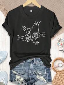 Personalized T-Shirt With Name For Mother's Day/Father's Day, Personalized T-Shirt With Hands And Names For Dad/Mom/Grandma..., T-Shirt For Mother's Day, T-Shirt For Father's Day, Personalized Gift For Family, Gift From Daughter/Son, Gift T-Shirt For - 黑色 - 查看 1