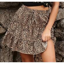 Women's Elegant Summer Mini Skirt With Leopard Print And Ruffles, With Ties, Ideal For Casual Daily Wear, Parties And Beach Holidays - 卡其色 - 查看 7