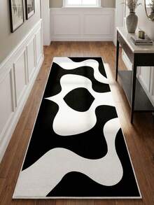 1pc Washable Black & White Abstract Curve Print Runner Rug, Wabi-Sabi Minimalist Style Hallway Decor Carpet, Luxury Hallway Entryway Art Floor Mat, Runner Rug, Rug, Area Rug, Mat, Home Decor, Area Carpet, Living Room Area Rug, Living Room Home Decor, Room Decor, Washable Carpet - Multicolor - View 2