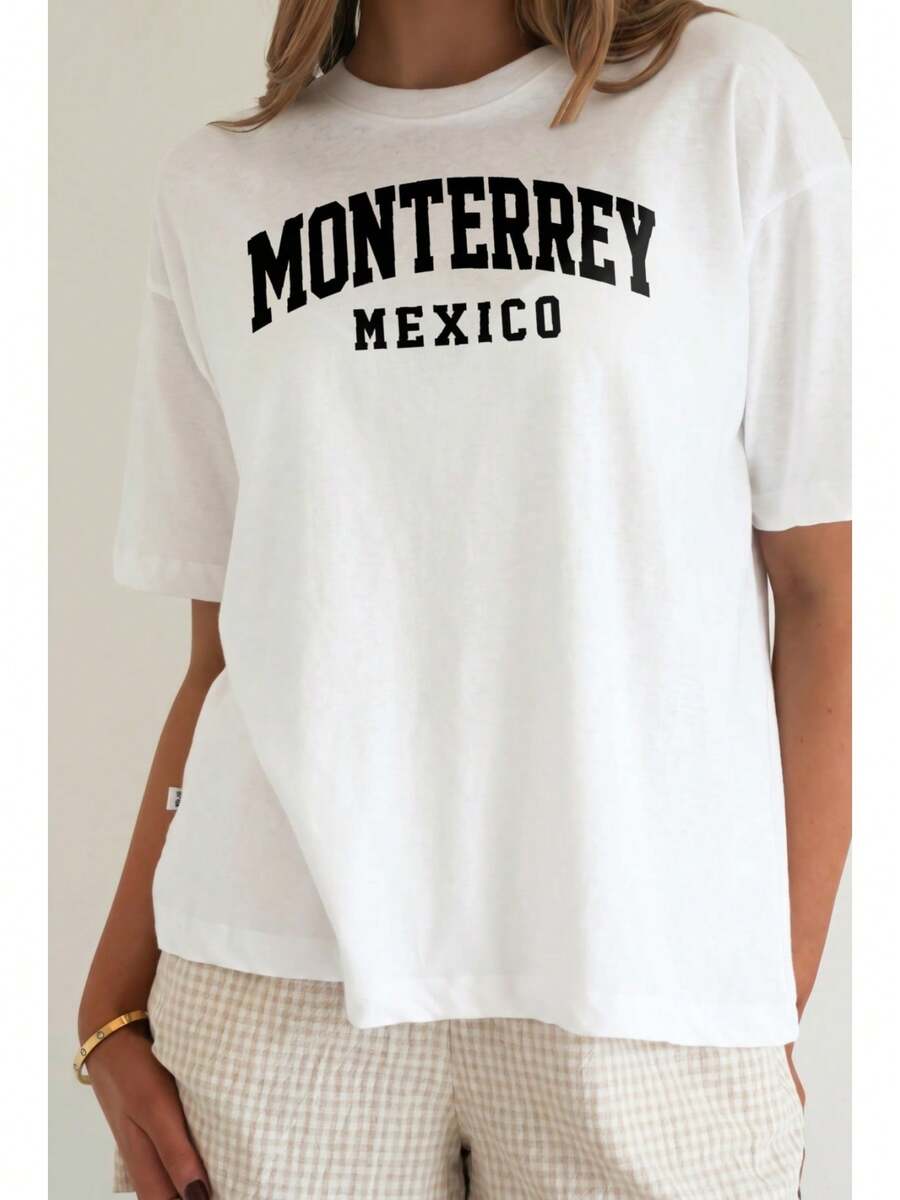 1 Pieza 180g Camisetas Para Mujer, Camiseta Hombre. Camiseta informal de algodón con cuello redondo. Camiseta deportiva para mujer. Diseñadas por artistas de la generación Y2K al estilo Bababask, confeccionadas en algodón 100% puro. Diseño de estampado de nombres de ciudades, estilo urbano y versátil, cómoda manga corta para uso diario y todas las estaciones. - Blanco 10 - Ver 1