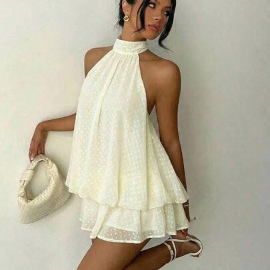 Women's Elegant Red Valentine's Day Halter Tie Mini Dress Red Beach Dress,Valentine's Day - Blanco - Ver 1