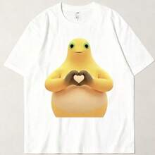 Camiseta divertida con gráfico de rana-dinosaurio color crema, nueva y popular en internet, de manga corta, corte holgado, sin formación de bolitas. - Blanco - Ver 5