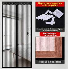 Puerta Mosquitera Autoadhesiva Magnética, Fácil Instalación Sin Perforar, Ventilada y Transparente, para Puertas de 90/100cm x 210cm, 3 Colores Disponibles - Negro - Ver 3