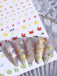 3D Cartoon Summer Nail Stickers 4pcs Cute Fish Jellyfish Sea Turtle Dolphin Seashell Tropical Hibiscus Flower Ocean Animal Design DIY Kawaii Self-Adhesive Gel Polish Decal Slider Nail Art Decoration Nail Supplies - Multicolor - View 11