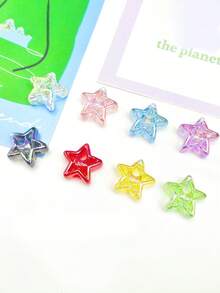 10pcs Random Color UV Coated Translucent Large Hole Moon & Star Beads, DIY Jewelry Making, Keychain Pendant Accessories - Multicolor - View 5