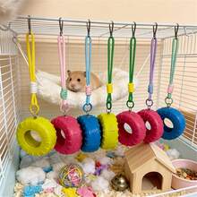 1 pieza Hamaca y columpio con forma de neumático durable, adecuado para hámsters - Cadenas desmontables, juguete para trepar en la jaula, excelente para hámsters, ardillas, pájaros, loros y mascotas pequeñas - Ver 9