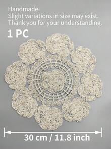 1pc Handmade Crochet Placemat, Solid Color Kitchen Decor, Non-Slip Dining Table Mat, Rectangle Suitable For Holidays, Parties, Weddings, Banquets, Office Desks, Coffee Tables, Home Decor, All Seasons - Beige - View 14