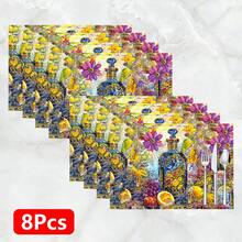 1件/4件/6件装花卉图案亚麻餐垫，适用于餐桌，四季皆宜，现代可水洗餐垫，家居装饰，杯垫，厨房餐垫，室内外派对装饰，理想礼品 - 彩色 - 查看 13