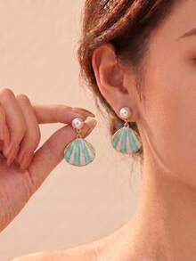 6 pares de pendientes con conchas marinas, estrellas de mar y perlas falsas, joyas de estilo playero colorido para uso diario, bodas, fiestas y vacaciones. También adecuado como regalo para el Día de la Madre, Pascua o cumpleaños. - Multicolor - Ver 2
