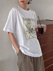Graphic Short-Sleeve T-Shirt, Casual T-Shirts For Women, Cotton T-Shirts, Summer Tops For Women, Fun Print T-Shirts For Women, Soft And Comfortable T-Shirts For Everyday Wear, Daily Gift, T-Shirt. Summer Top For Women. - 白色 - 查看 6