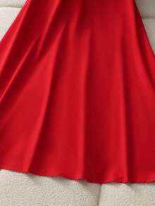 xheFranclia Elegante y de moda, nuevo vestido rojo de línea A con cuello en V sin mangas y que realza la cintura para mujeresxhe - Rojo - Ver 3
