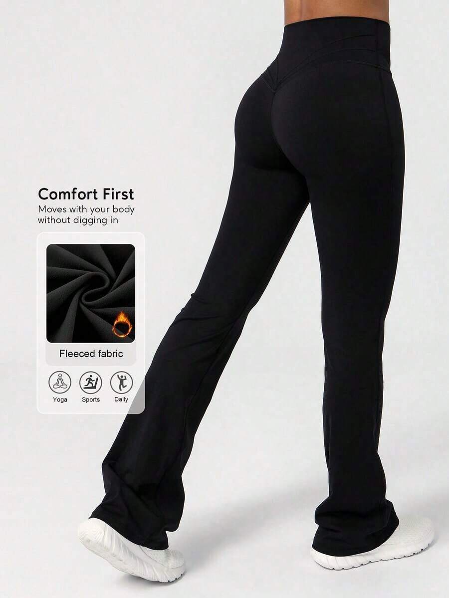 2026 Sodalemon Women's Black Slim Fit Flared Yoga Sweatpants For Spring - 3 - 查看 1