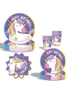 My Little Pony Party Cutlery Set Includes 10 Paper Cups 10 Plates Flags Party Hats Party Supplies Birthday Celebrations Disposable Holiday Party Decorations Twilight Sparkle Rainbow Dash Pinkie Pie - Multicolor - View 3