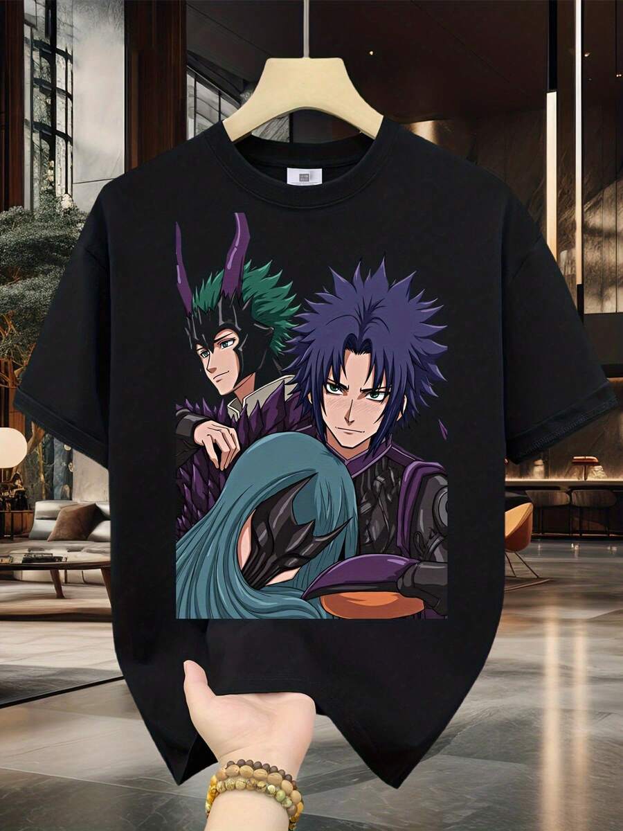 Camiseta de Algodón 100% para Hombre - Manga Corta, Cuello Redondo, Estampado Digital, Cómoda para Todas las Estaciones, Lavable a Máquina, Ideal para Salidas Diarias, Diseño Circular, Camiseta Casual de Verano, Estilo Relajado,Ropa Versátil,Diseño Clásico,Tela Transpirable,Camisa Estampada - Negro - Ver 1