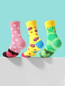 CREATOR SOCKS 3双趣味甜甜圈中筒袜，可爱新颖的食物造型巧克力创意礼盒设计，疯狂袜子，男女皆宜 - 淺粉色 - 查看 4