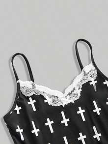 ROMWE Conjunto de 3 piezas con camiseta de tirantes con encaje y estampado de notas musicales y teclado de piano, estilo retro Y2K - Multicolor - Ver 8