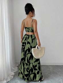 Vestido largo elegante de mujer con estampado y cintura ceñida - Multicolor 8 - Ver 6
