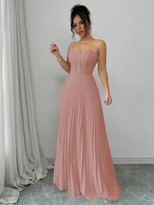 Vestido elegante y romántico con cintura fruncida y bajo en línea A para mujeres - Rosa vieja - Ver 6