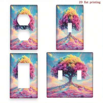 1pc Rainbow Tree Skyline Print Switch Panel Cover, 2D Flat Printing, PC Plastic Material, Suitable For Bedroom/Kitchen/Living Room Decor
