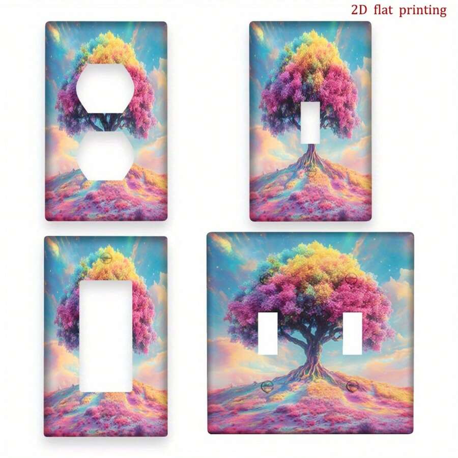 1pc Rainbow Tree Skyline Print Switch Panel Cover, 2D Flat Printing, PC Plastic Material, Suitable For Bedroom/Kitchen/Living Room Decor - Multicolor - View 1