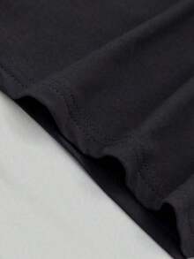 Camiseta de manga corta con cuello redondo y estampado de tinta blanca oversize - Negro - Ver 3