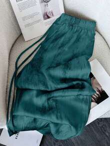 LUNE Loose Ink Paint Print Satin Loose Fit Trousers - Dark Washed Blue - View 1