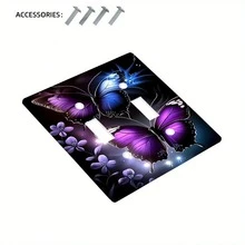 1pc[2D Flat Print]Deep Pink Floral Full Print Switch Panel PC Wear-Resistant Socket Cover Plate Fresh Floral Style Wall Decor Switch Protective Cover - B - View 6