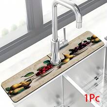 1 pièce Tapis de robinet imprimé motif citron, en polyester durable, séchage rapide, facile à nettoyer, convient pour la cuisine et la salle de bain, facile à installer, décoration quotidienne, cadeau, tapis de salle de bain, tapis de robinet durable, accessoire de robinet - Multicolore - Voir 13