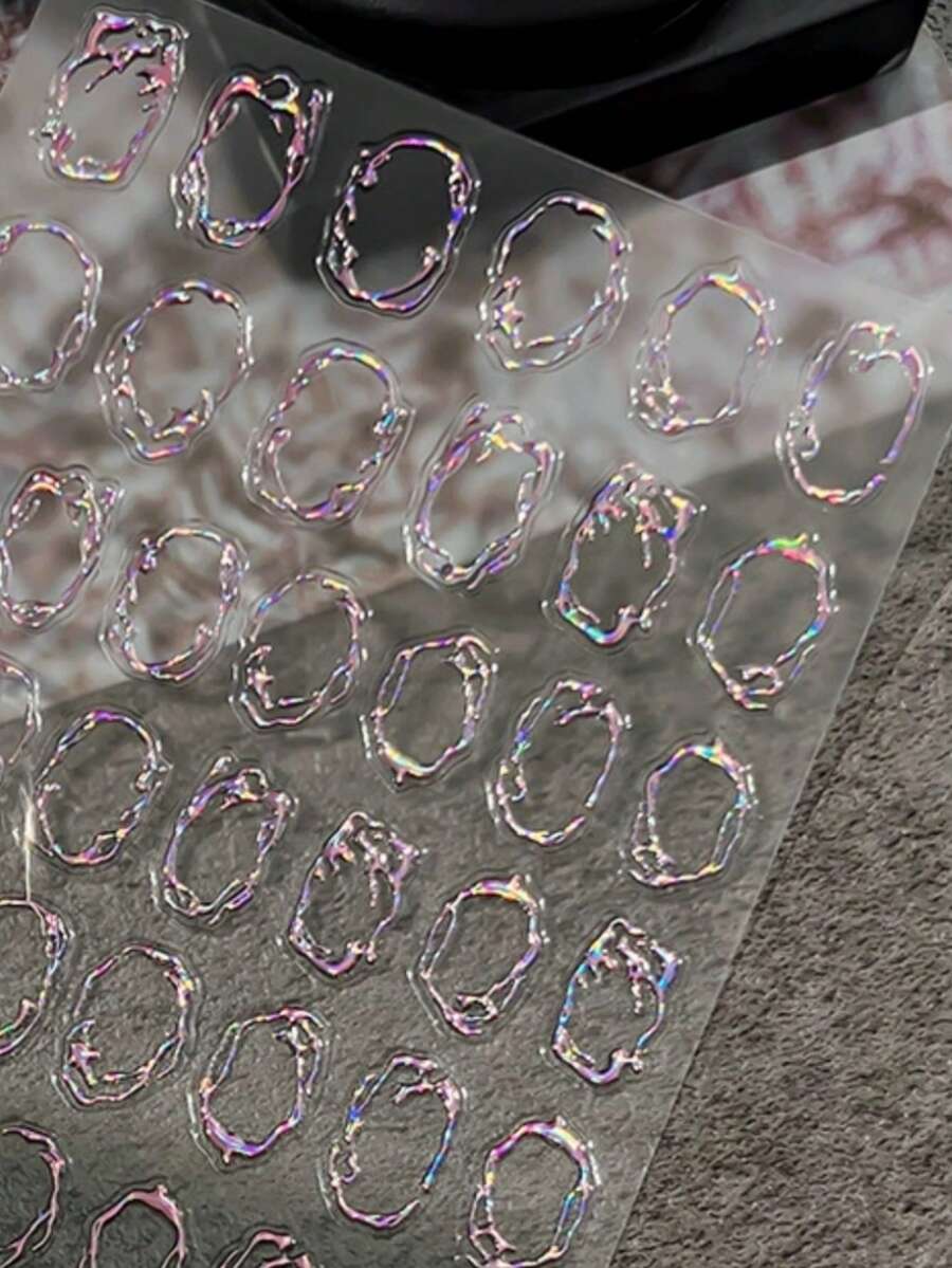 1 片极简主义烫印圆形美甲贴纸,精致奢华金属设计,自粘式 DIY 美甲装饰 - 彩色 - 查看 1