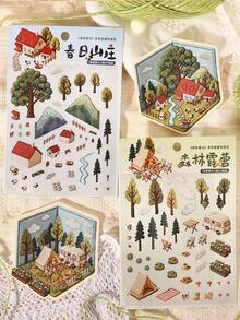 Spring Embroidery 3D Scene Stickers, Warm Country Style Room Aesthetic DIY Journal Stickers, Cute Cat And Floral Transparent Stickers, Suitable For Scrapbooking And Stress Relief Crafts, Back To School Season School Supplies - A - View 11