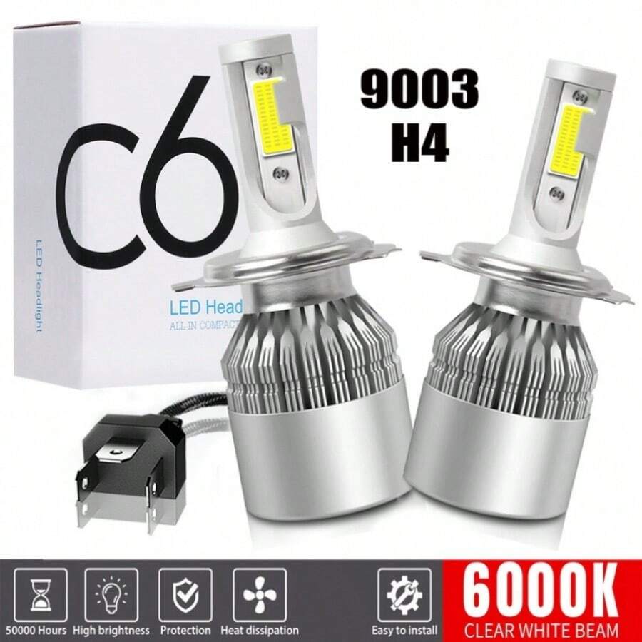 Bộ 2 bóng đèn pha LED 9003 H4, chiếu xa/gần, ánh sáng trắng siêu sáng, không bao gồm pin.