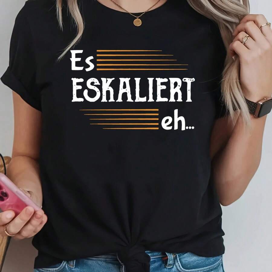 Camiseta informal negra de manga corta y cuello redondo para mujer con estampado gráfico único, top de punto de corte regular para moda diaria y ocasiones especiales.