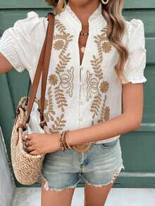 Blusa de manga corta para mujer, elegante para el verano - Blanco - Ver 6
