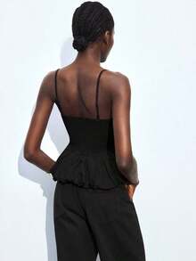 Maija Top de tirantes finos de unicolor con volantes en el bajo, para uso urbano, casual de oficina, elegante para fiestas de Navidad y Año Nuevo, ropa de mujer - Negro - Ver 3